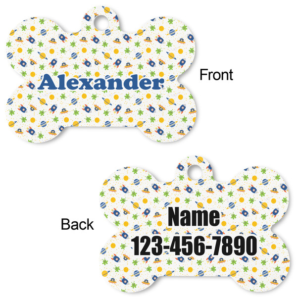 Boy's Space Themed Bone Shaped Dog ID Tag - Large - Approval