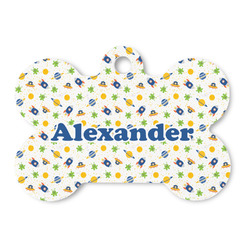 Boy's Space Themed Bone Shaped Dog ID Tag - Large (Personalized)