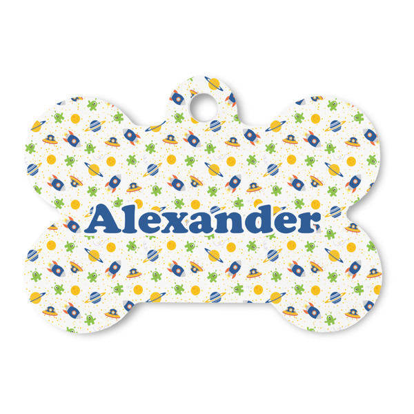 Custom Boy's Space Themed Bone Shaped Dog ID Tag (Personalized)