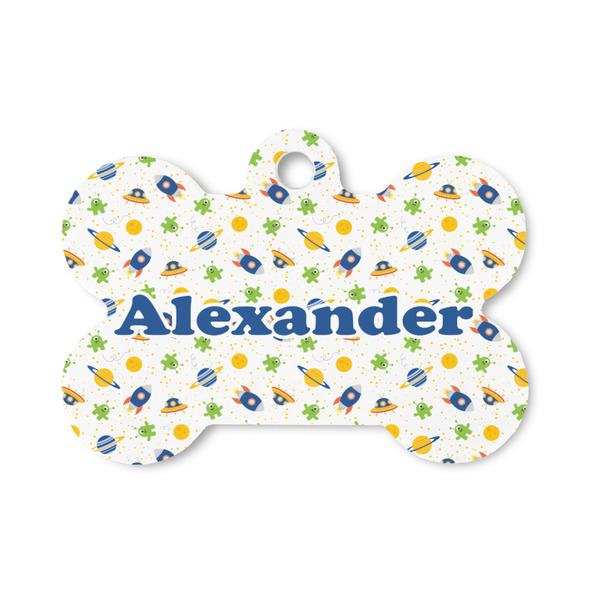 Custom Boy's Space Themed Bone Shaped Dog ID Tag - Small (Personalized)