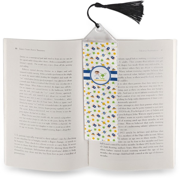 Boy's Space Themed Bookmark with tassel - In book
