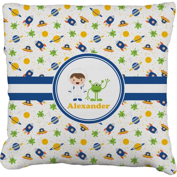 Custom Boy's Space Themed Faux-Linen Throw Pillow 16" (Personalized)