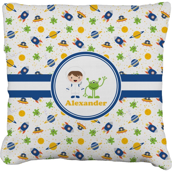 Custom Boy's Space Themed Faux-Linen Throw Pillow 18" (Personalized)