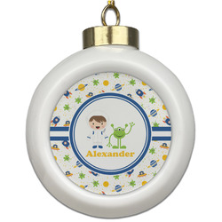 Boy's Space Themed Ceramic Ball Ornament (Personalized)