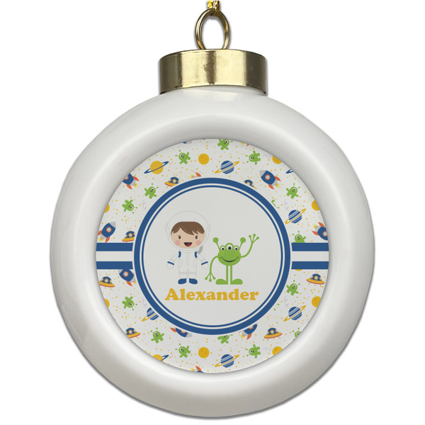 Custom Boy's Space Themed Ceramic Ball Ornament (Personalized)