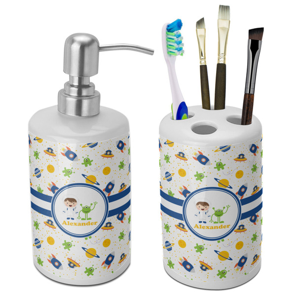 Custom Boy's Space Themed Ceramic Bathroom Accessories Set (Personalized)