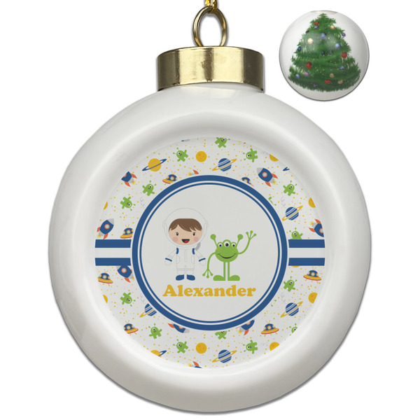 Custom Boy's Space Themed Ceramic Ball Ornament - Christmas Tree (Personalized)