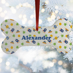 Boy's Space Themed Ceramic Dog Ornament w/ Name or Text