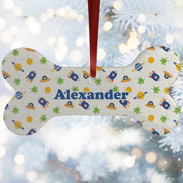 Custom Boy's Space Themed Ceramic Dog Ornament w/ Name or Text