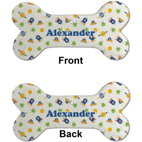 Boy's Space Themed Ceramic Flat Ornament - Bone Front & Back (APPROVAL)