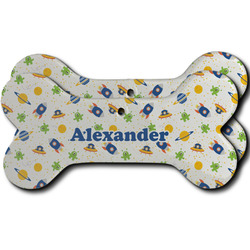 Boy's Space Themed Ceramic Dog Ornament - Front & Back w/ Name or Text