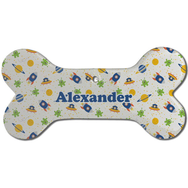 Boy's Space Themed Ceramic Flat Ornament - Bone Front