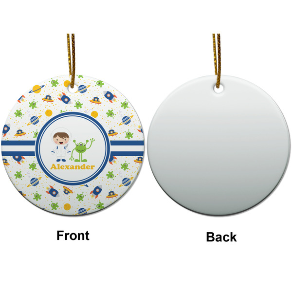 Boy's Space Themed Ceramic Flat Ornament - Circle Front & Back (APPROVAL)