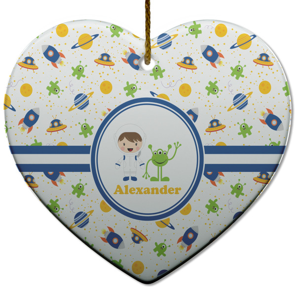 Custom Boy's Space Themed Heart Ceramic Ornament w/ Name or Text