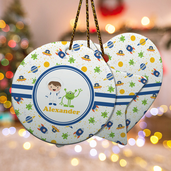 Custom Boy's Space Themed Ceramic Ornament w/ Name or Text