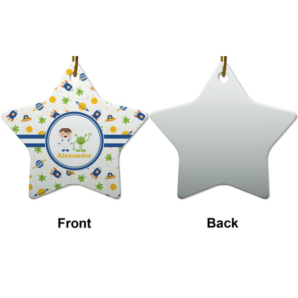 Boy's Space Themed Ceramic Flat Ornament - Star Front & Back (APPROVAL)