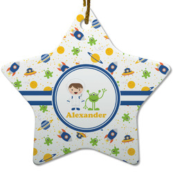 Boy's Space Themed Star Ceramic Ornament w/ Name or Text