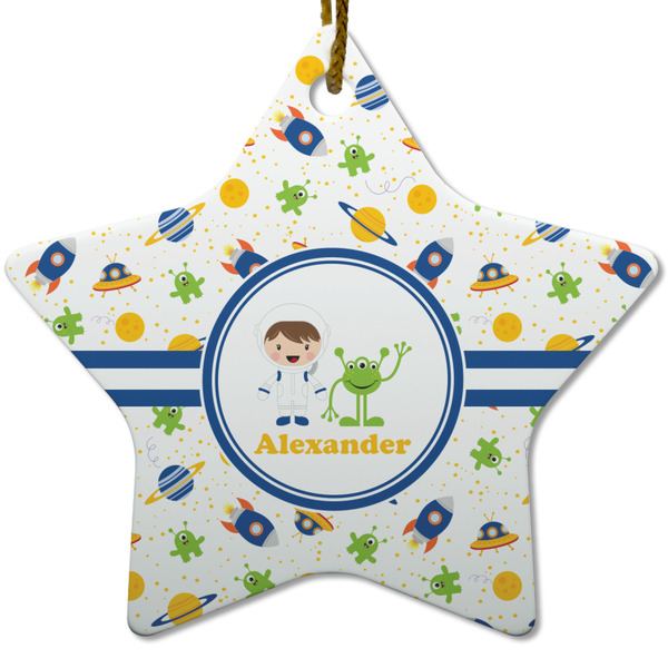 Custom Boy's Space Themed Star Ceramic Ornament w/ Name or Text