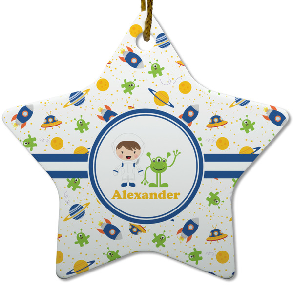 Boy's Space Themed Ceramic Flat Ornament - Star (Front)