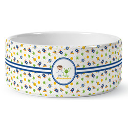 Boy's Space Themed Ceramic Dog Bowl (Personalized)