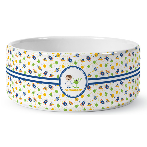 Custom Boy's Space Themed Ceramic Dog Bowl (Personalized)