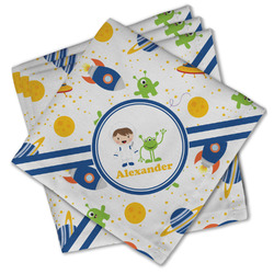 Boy's Space Themed Cloth Cocktail Napkins - Set of 4 w/ Name or Text