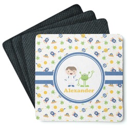 Boy's Space Themed Square Rubber Backed Coasters - Set of 4 (Personalized)