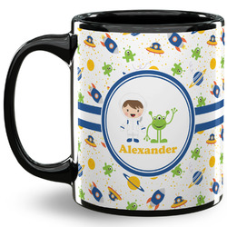 Boy's Space Themed 11 Oz Coffee Mug - Black (Personalized)