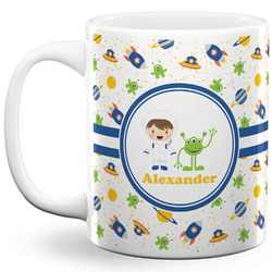 Boy's Space Themed 11 Oz Coffee Mug - White (Personalized)