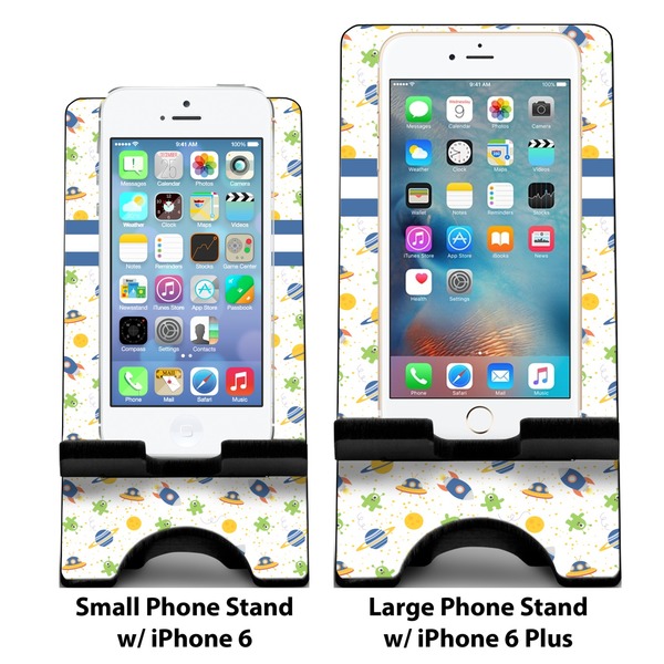 Boy's Space Themed Compare Phone Stand Sizes - with iPhones