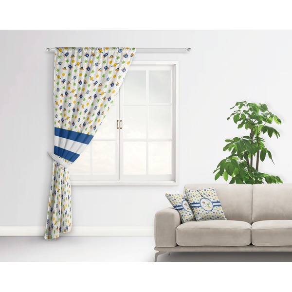 Boy's Space Themed Curtain With Window and Rod - in Room Matching Pillow