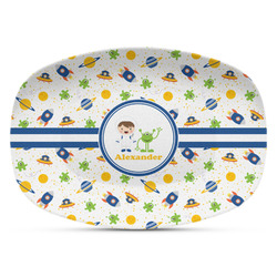 Boy's Space Themed Plastic Platter - Microwave & Oven Safe Composite Polymer (Personalized)
