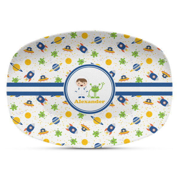 Custom Boy's Space Themed Plastic Platter - Microwave & Oven Safe Composite Polymer (Personalized)