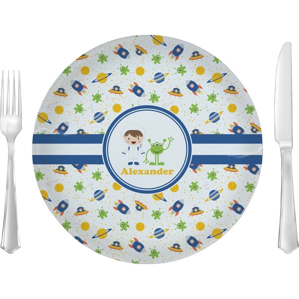 Custom Boy's Space Themed Glass Lunch / Dinner Plate 10" (Personalized)