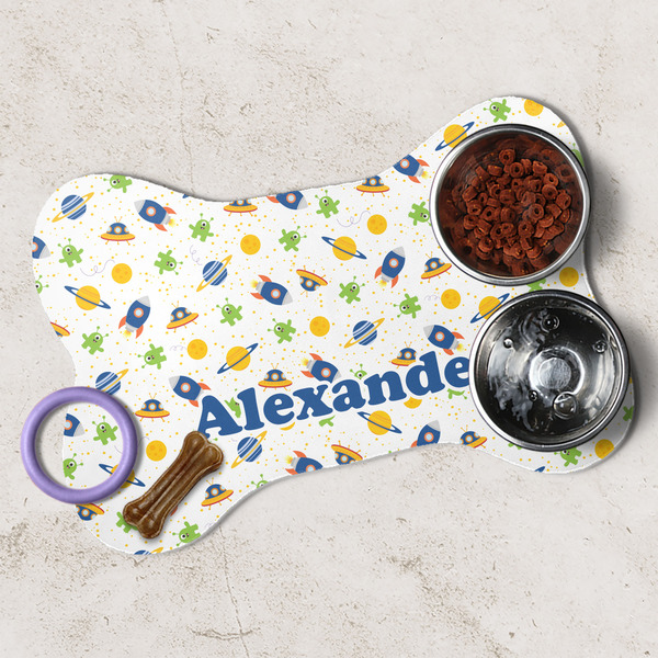 Boy's Space Themed Dog Bone Shaped Mat Lifestyle