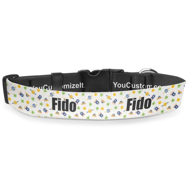 Custom Boy's Space Themed Deluxe Dog Collar - Medium (11.5" to 17.5") (Personalized)
