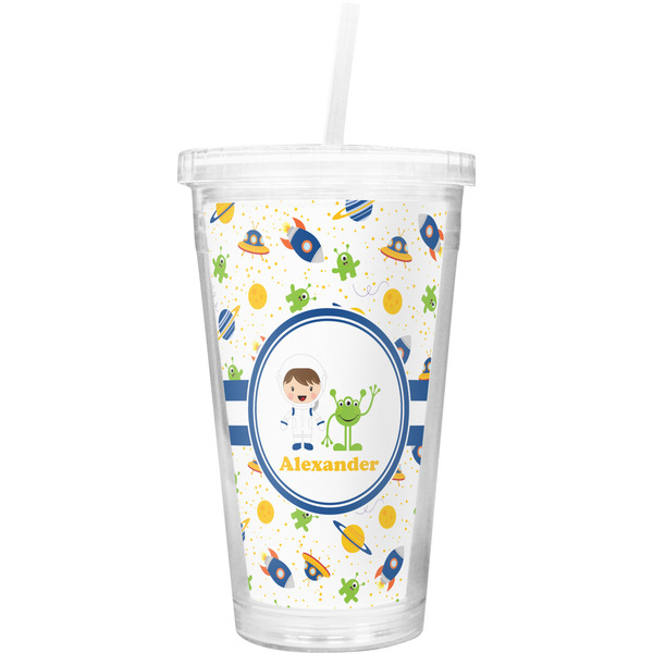 Custom Boy's Space Themed Double Wall Tumbler with Straw (Personalized)