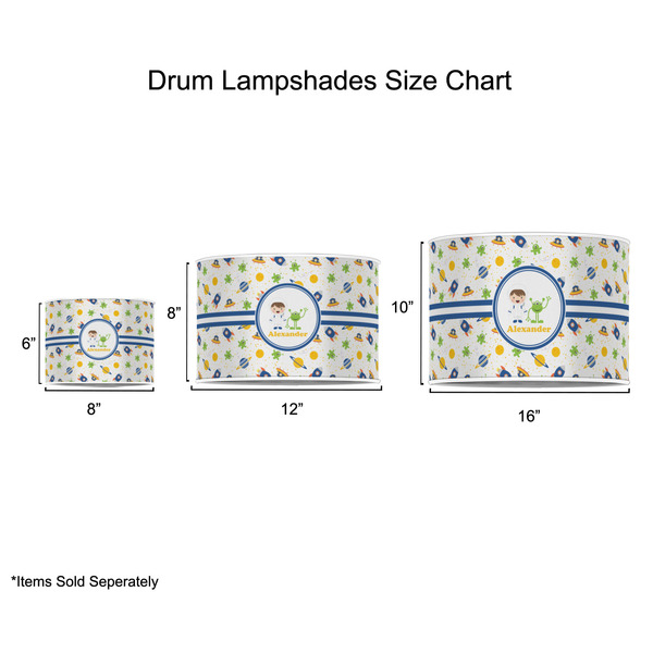 Boy's Space Themed Drum Lampshades - Sizing Chart