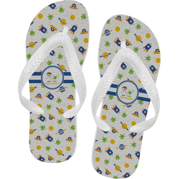 Custom Boy's Space Themed Flip Flops - Medium (Personalized)