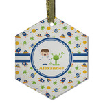 Boy's Space Themed Flat Glass Ornament - Hexagon w/ Name or Text