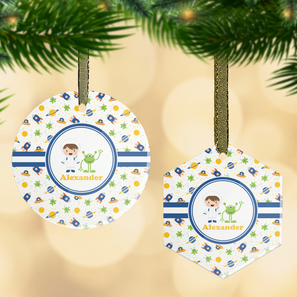 Custom Boy's Space Themed Flat Glass Ornament w/ Name or Text