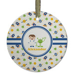 Boy's Space Themed Flat Glass Ornament - Round w/ Name or Text
