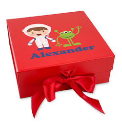 Boy's Space Themed Gift Box with Magnetic Lid - Red (Personalized)