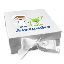 Boy's Space Themed Gift Box with Magnetic Lid - White (Personalized)