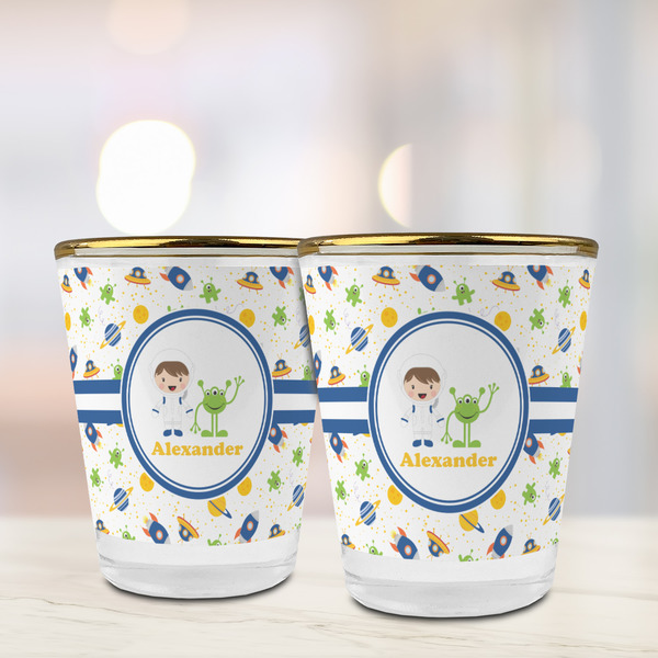 Boy's Space Themed Glass Shot Glass - with gold rim - LIFESTYLE