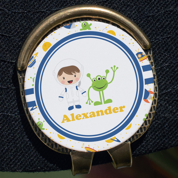 Boy's Space Themed Golf Ball Marker Hat Clip - Gold - Close Up