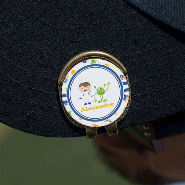 Boy's Space Themed Golf Ball Marker Hat Clip - Gold - On Hat