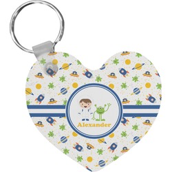Boy's Space Themed Heart Plastic Keychain w/ Name or Text