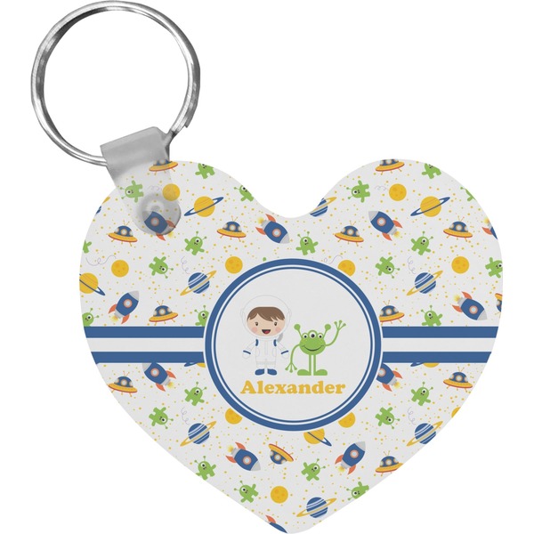 Custom Boy's Space Themed Heart Plastic Keychain w/ Name or Text