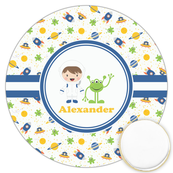 Custom Boy's Space Themed Printed Cookie Topper - 3.25" (Personalized)